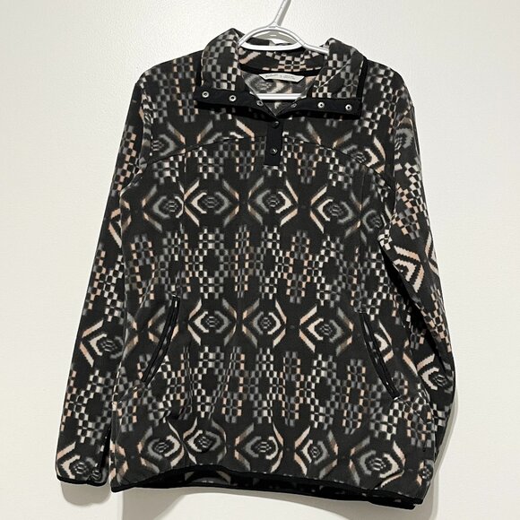 Woolrich Womens Aztec Pullover 1/4 Snap Fleece Size L Black Geometric Outdoor - Picture 1 of 9